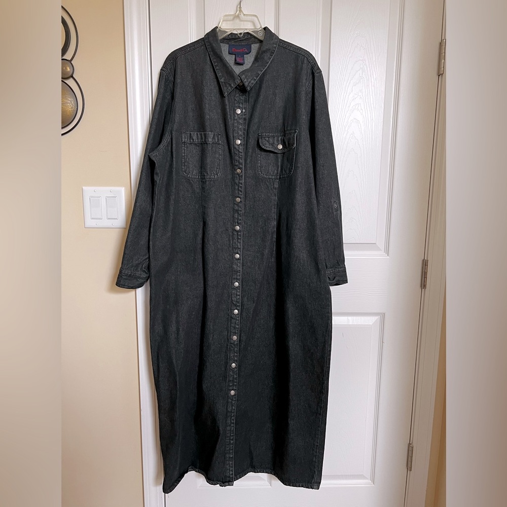 Black Denim, Metal Snaps Closure, Maxi Duster-Jean-Coat. By Denim & Co. 1X